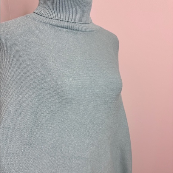 Turquoise Thick Turtleneck Poncho with Sleeves - Picture 5 of 7